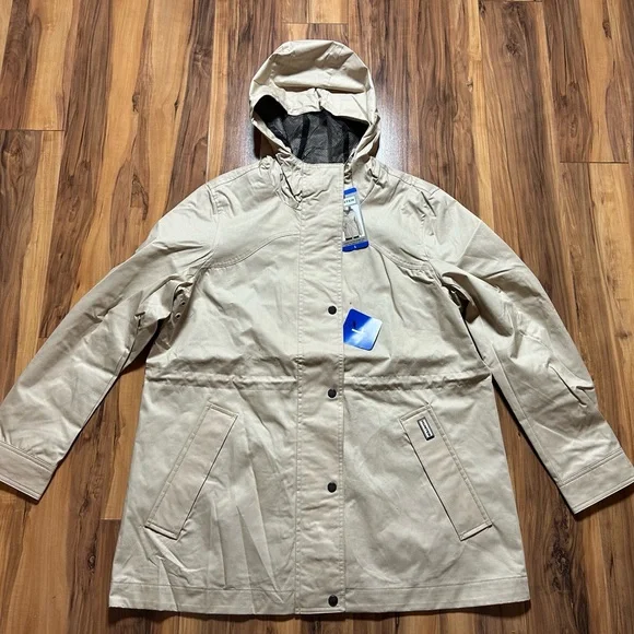 Hunter Women’s Almond/Tan Water Resistant Jacket with Hood, Size Large, New - Picture 1 of 11